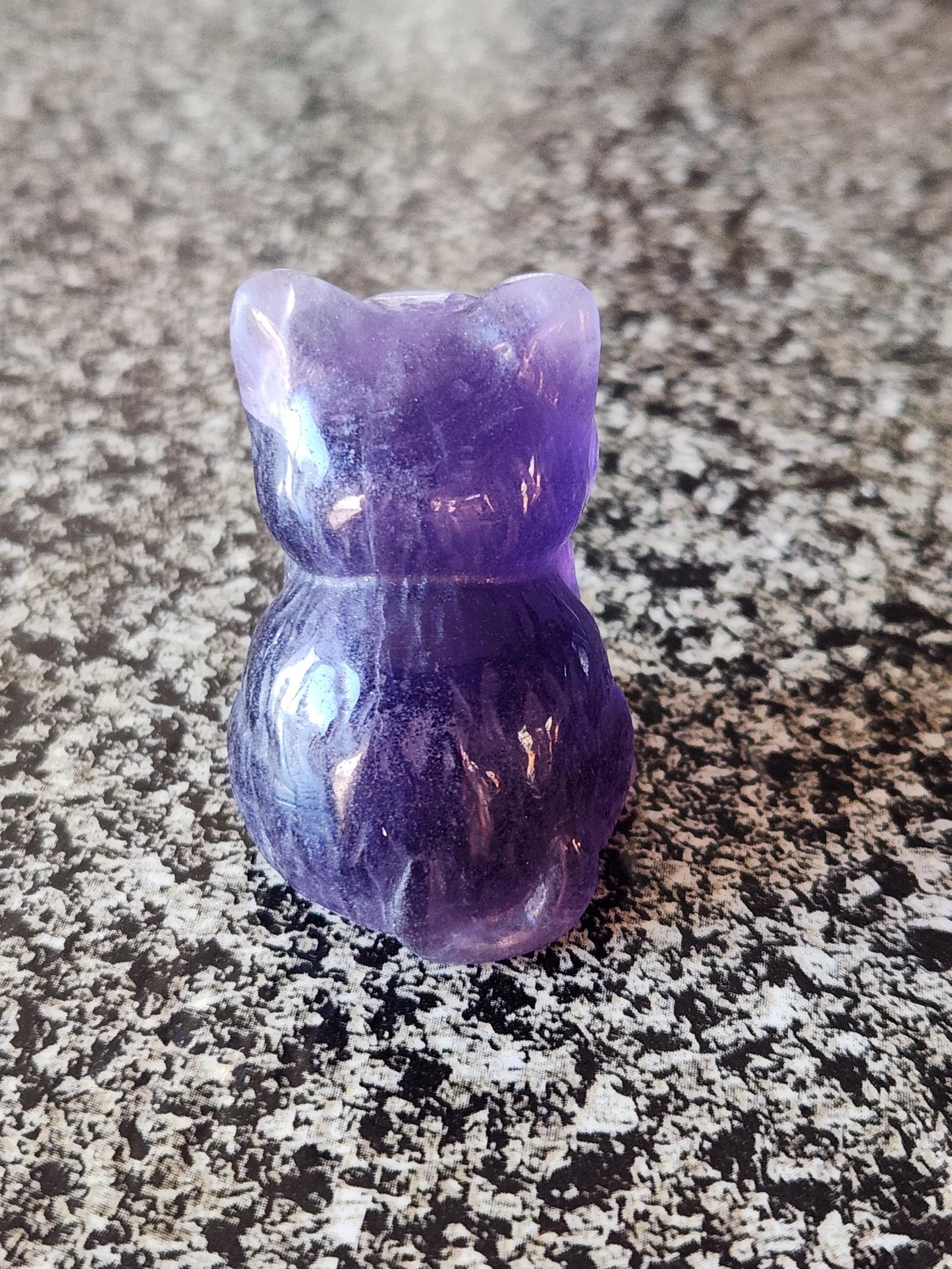 Dark Purple Fluorite Carved Sitting Cat