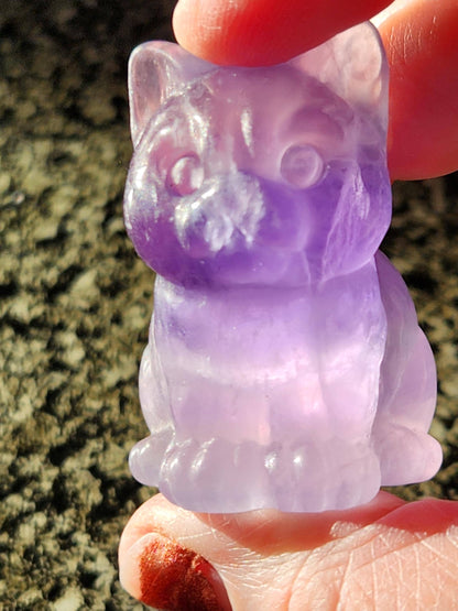 Light Purple Fluorite Carved Sitting Cat
