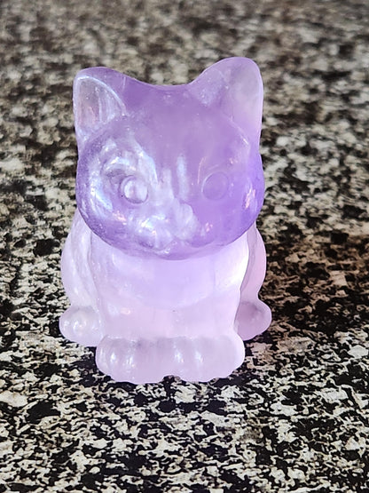 Light Purple Fluorite Carved Sitting Cat