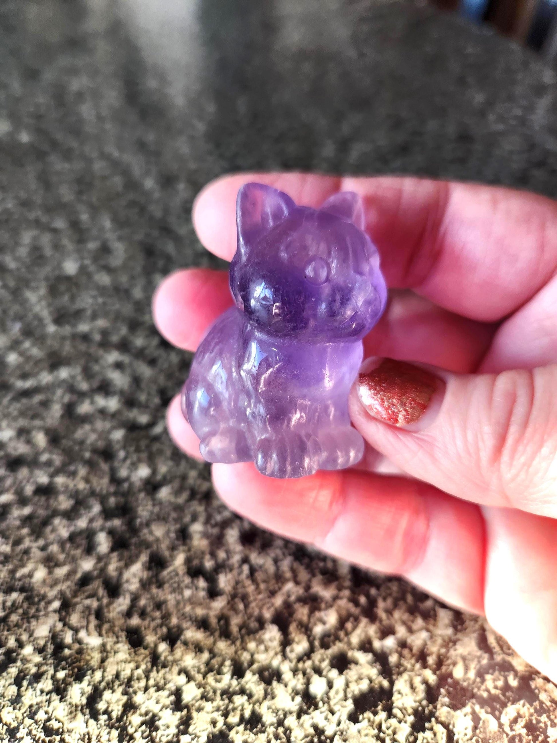 Light Purple Fluorite Carved Sitting Cat