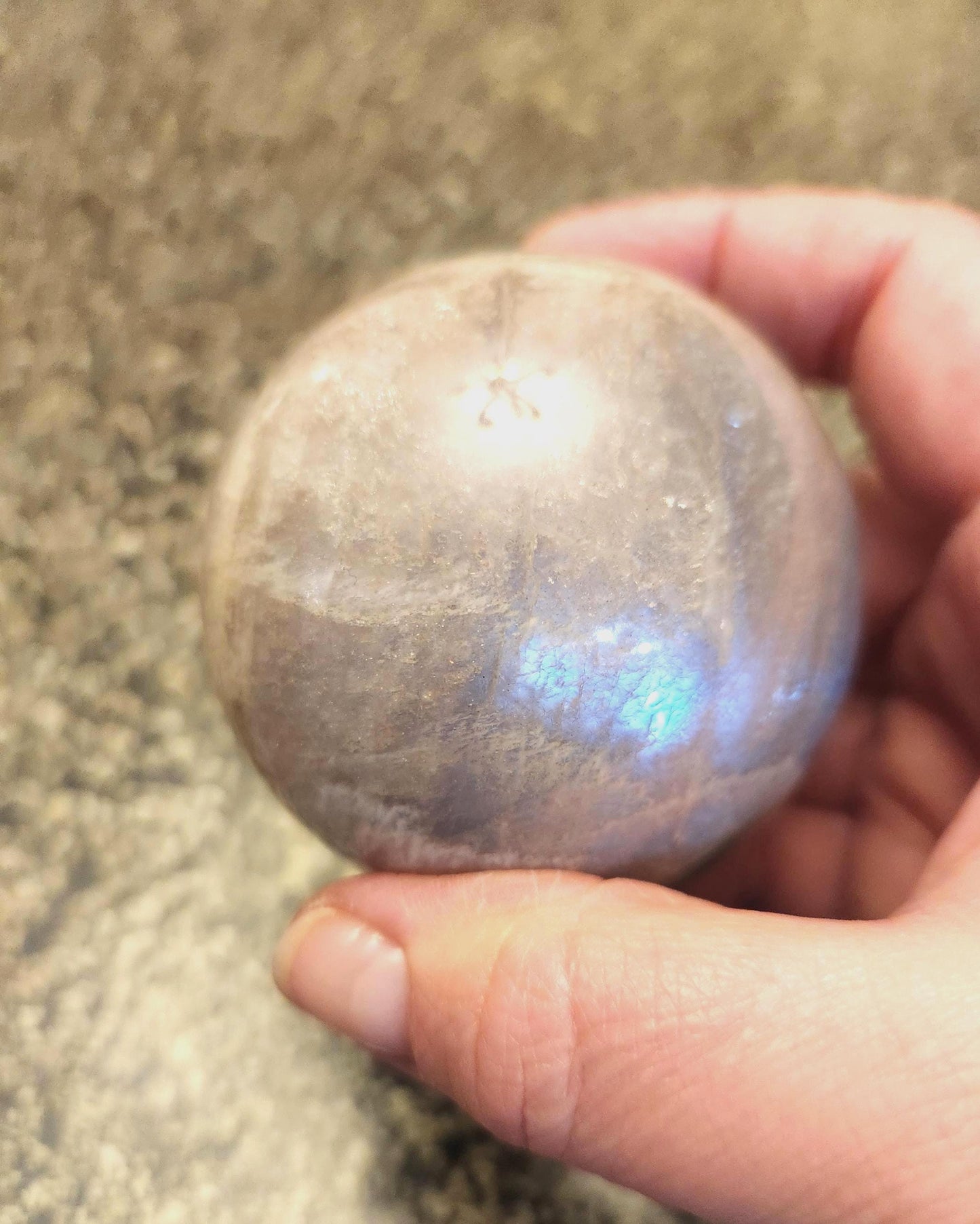 Gray Moonstone Sphere with Blue Flash