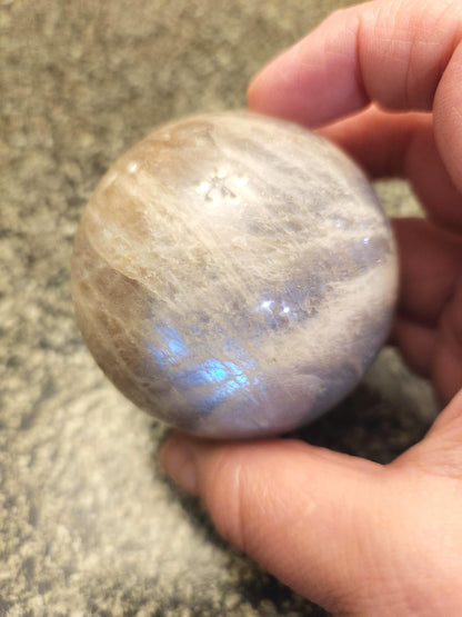 Gray Moonstone Sphere with Blue Flash