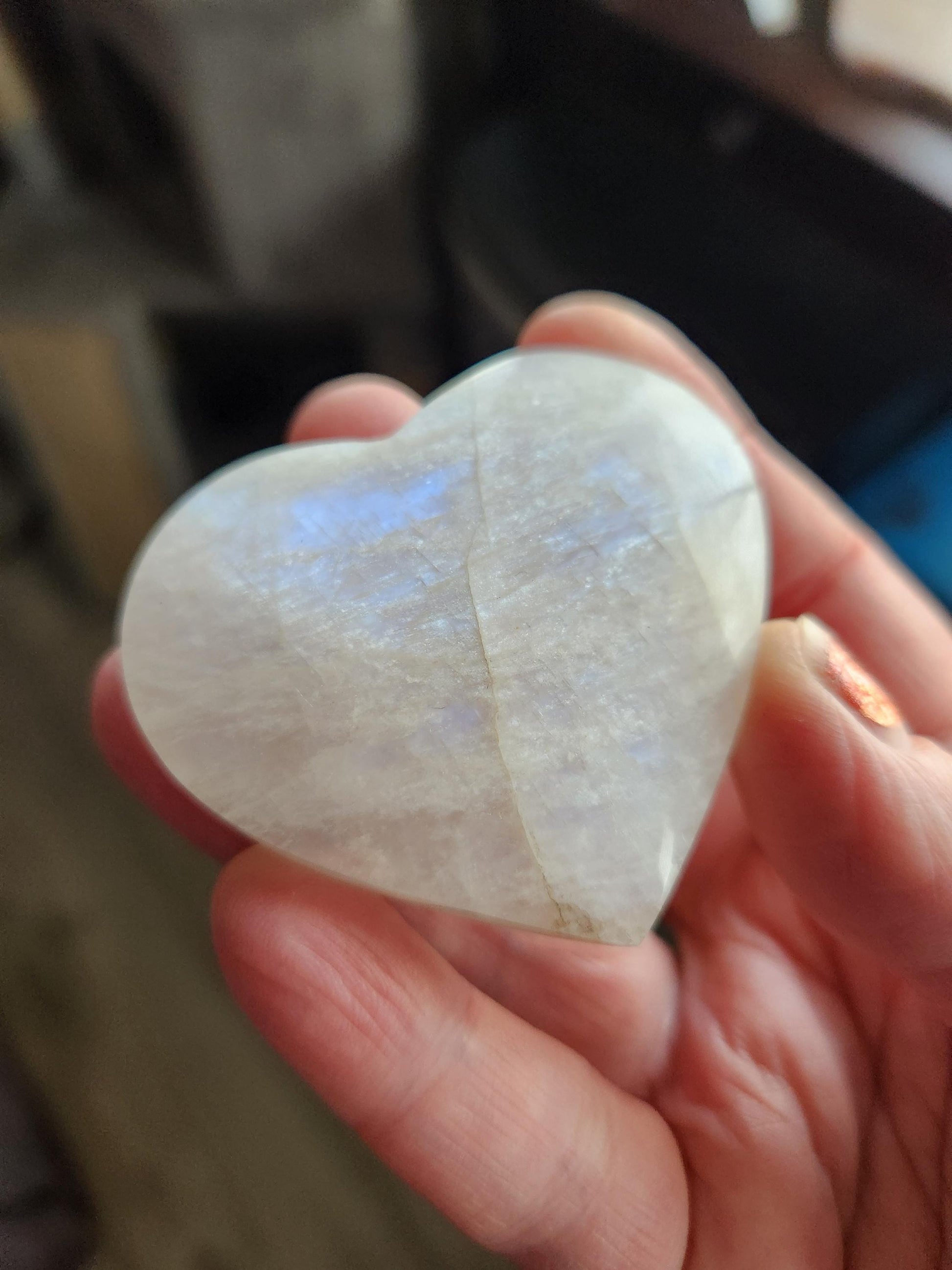 Moonstone Crystal Heart with Blue Flash