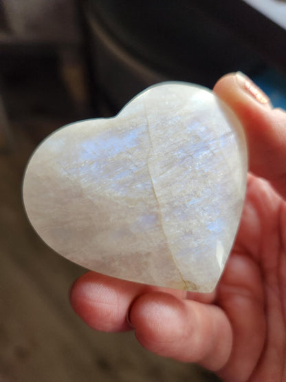 Moonstone Crystal Heart with Blue Flash