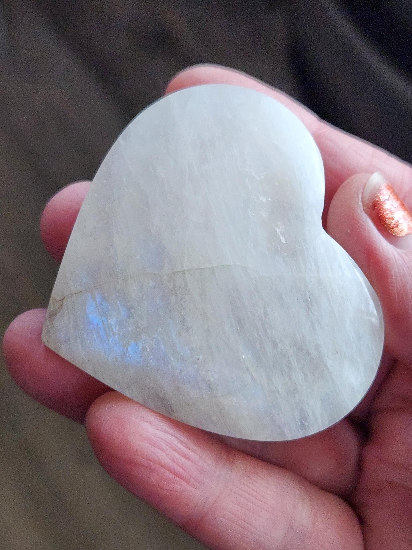 Moonstone Crystal Heart with Blue Flash