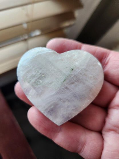 Moonstone Crystal Heart with Blue Flash and Green Inclusions