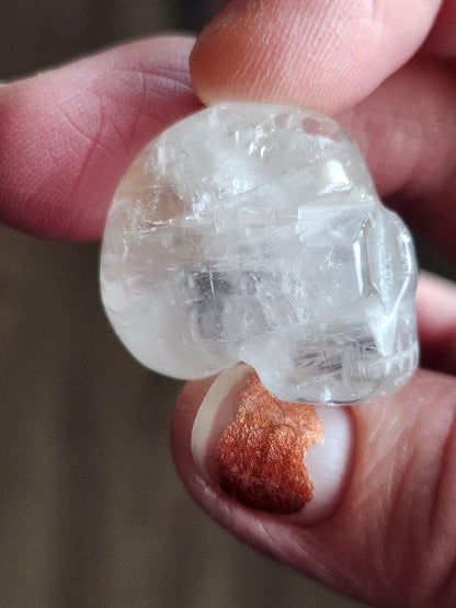 AAA Clear Quartz with Golden Healer Crystal Mini Skull - Natural Brazilian Stone