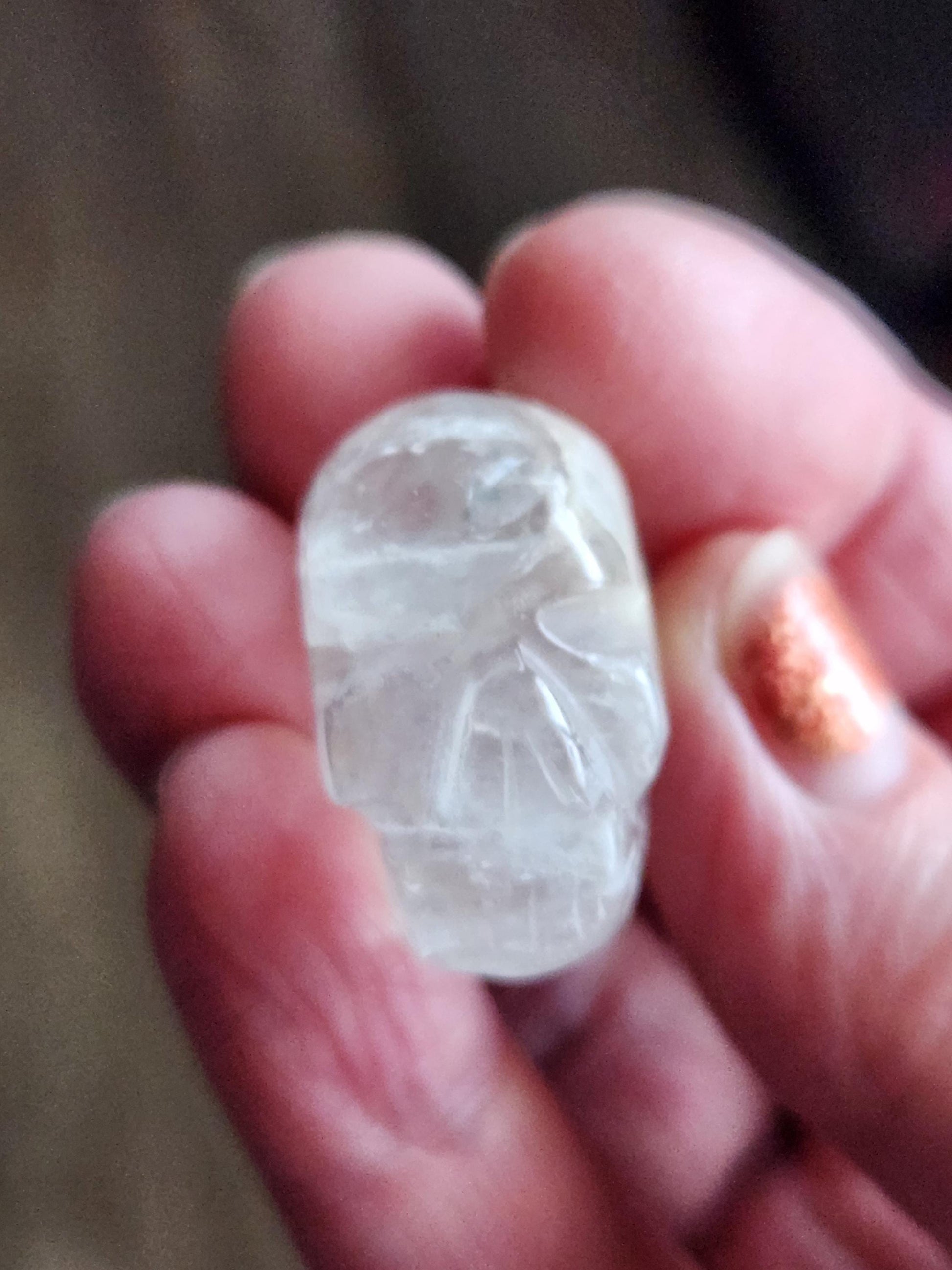 AAA Clear Quartz with Golden Healer Crystal Mini Skull - Natural Brazilian Stone
