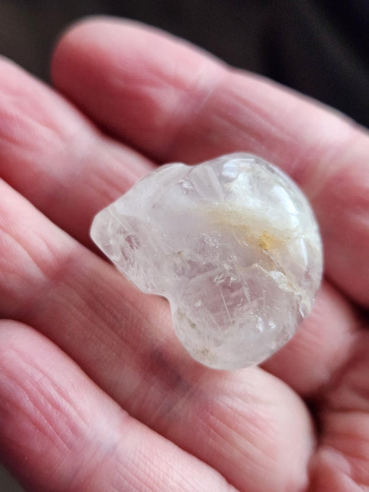 AAA Clear Quartz with Golden Healer Crystal Mini Skull - Natural Brazilian Stone