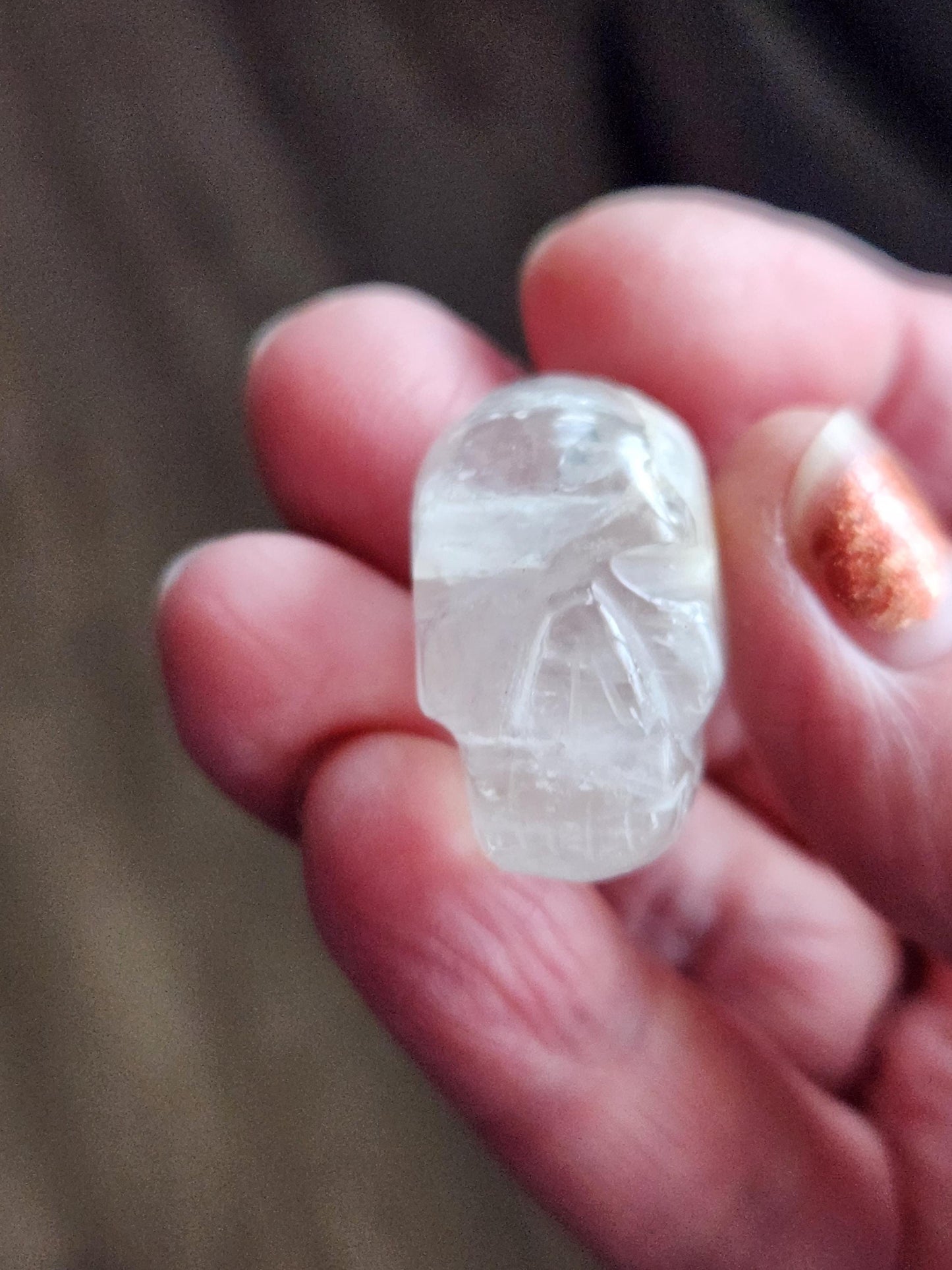 AAA Clear Quartz with Golden Healer Crystal Mini Skull - Natural Brazilian Stone