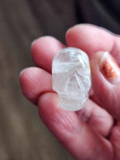 AAA Clear Quartz with Golden Healer Crystal Mini Skull - Natural Brazilian Stone