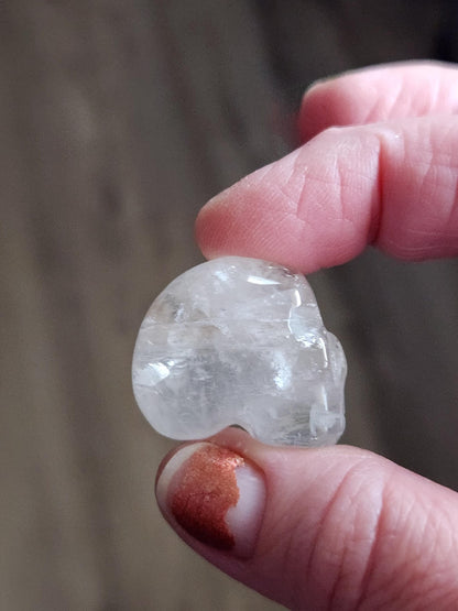 AAA Clear Quartz with Golden Healer Crystal Mini Skull - Natural Brazilian Stone