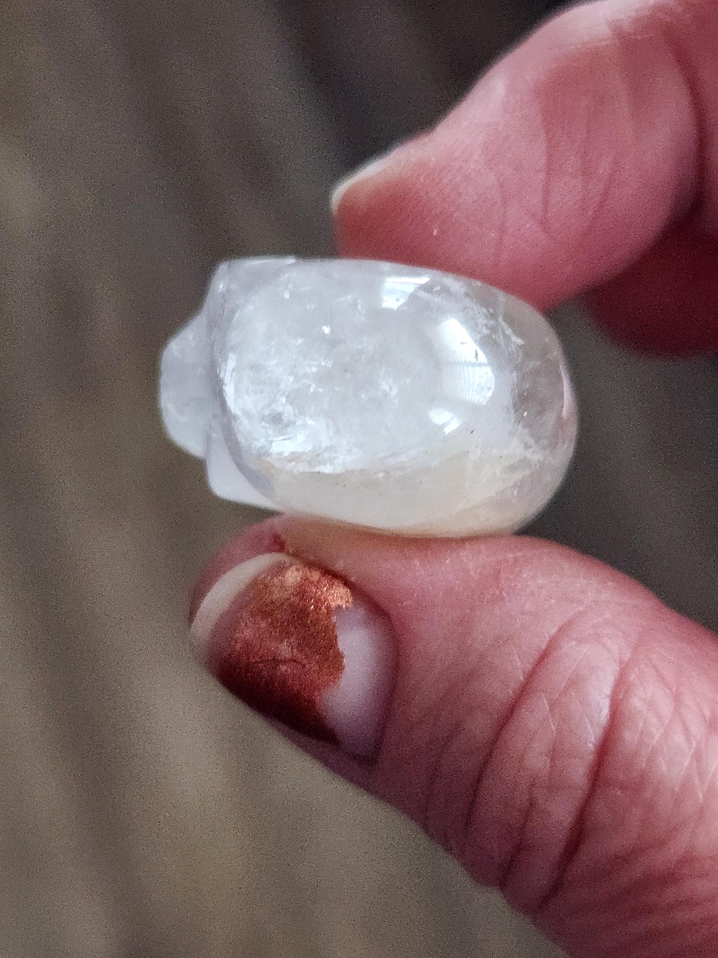 AAA Clear Quartz with Golden Healer Crystal Mini Skull - Natural Brazilian Stone