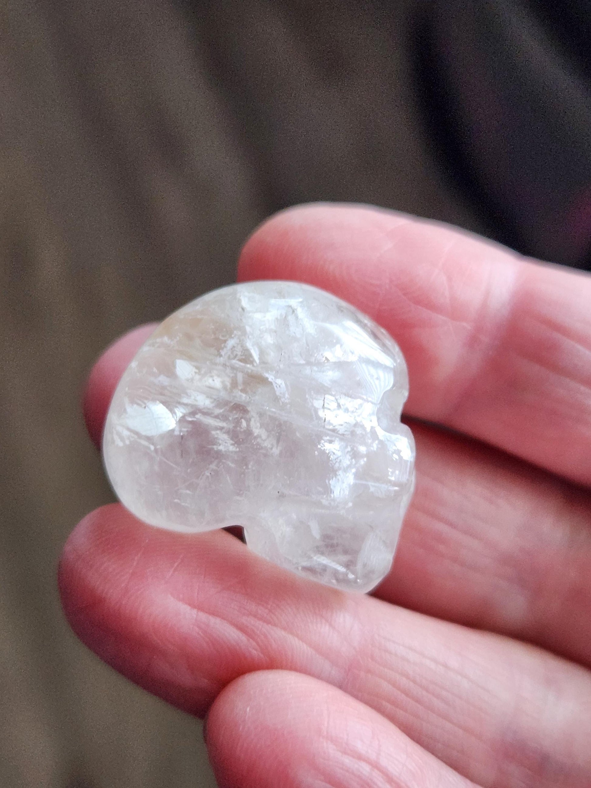 AAA Clear Quartz with Golden Healer Crystal Mini Skull - Natural Brazilian Stone