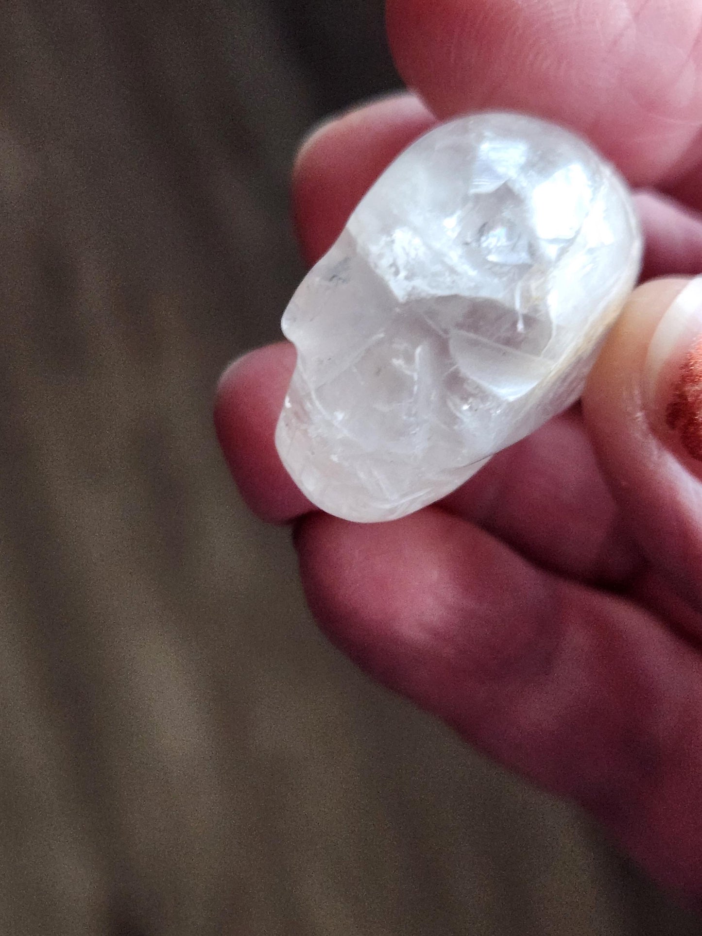 AAA Clear Quartz with Golden Healer Crystal Mini Skull - Natural Brazilian Stone