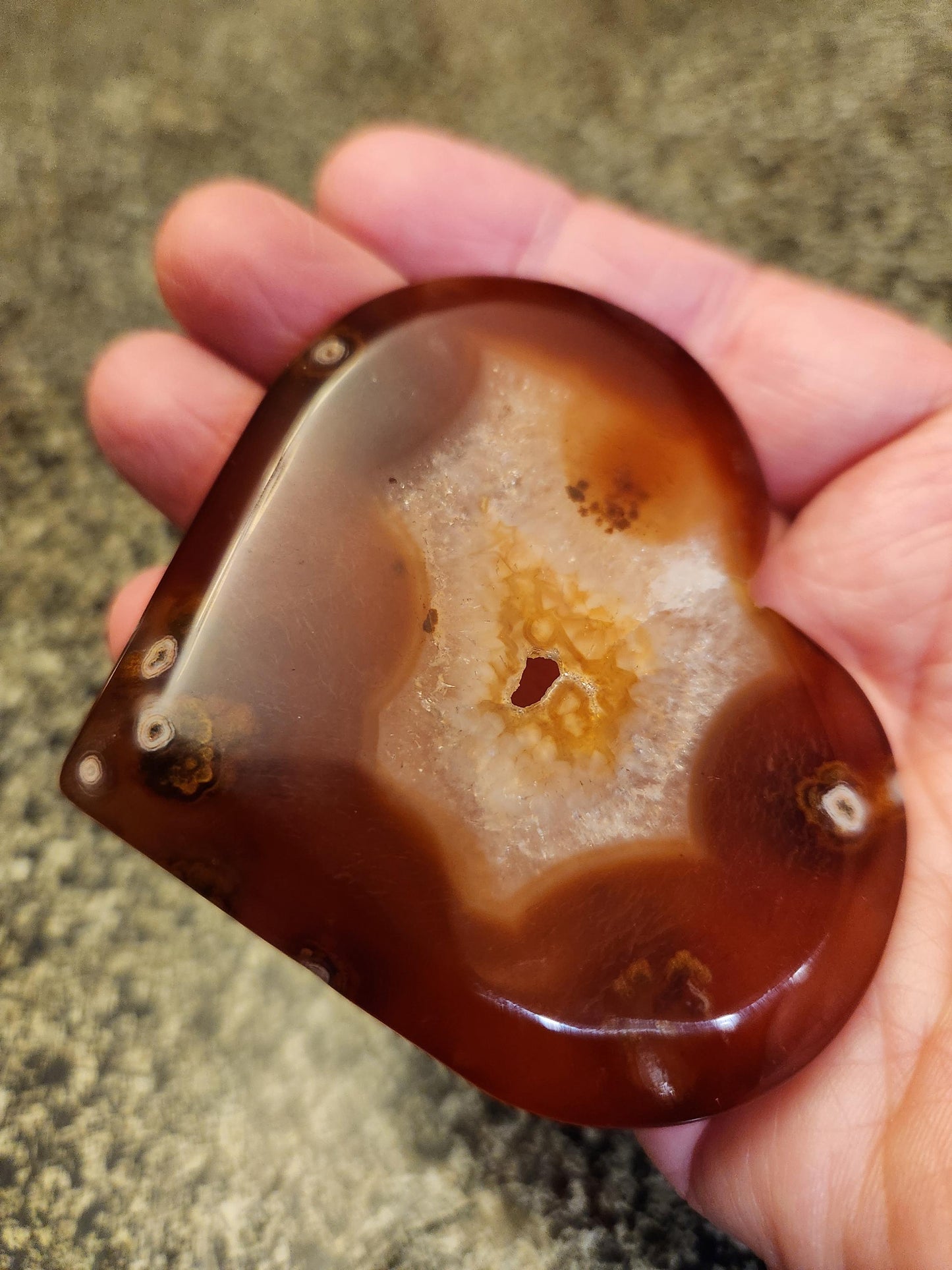 Carnelian Agate Heart with Druzy Center Natural Crystal