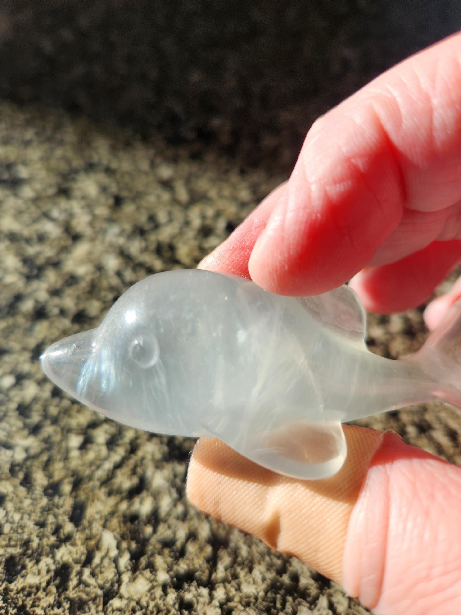 Mini Light Green Fluorite Dolphin Crystal Carving - High Polish