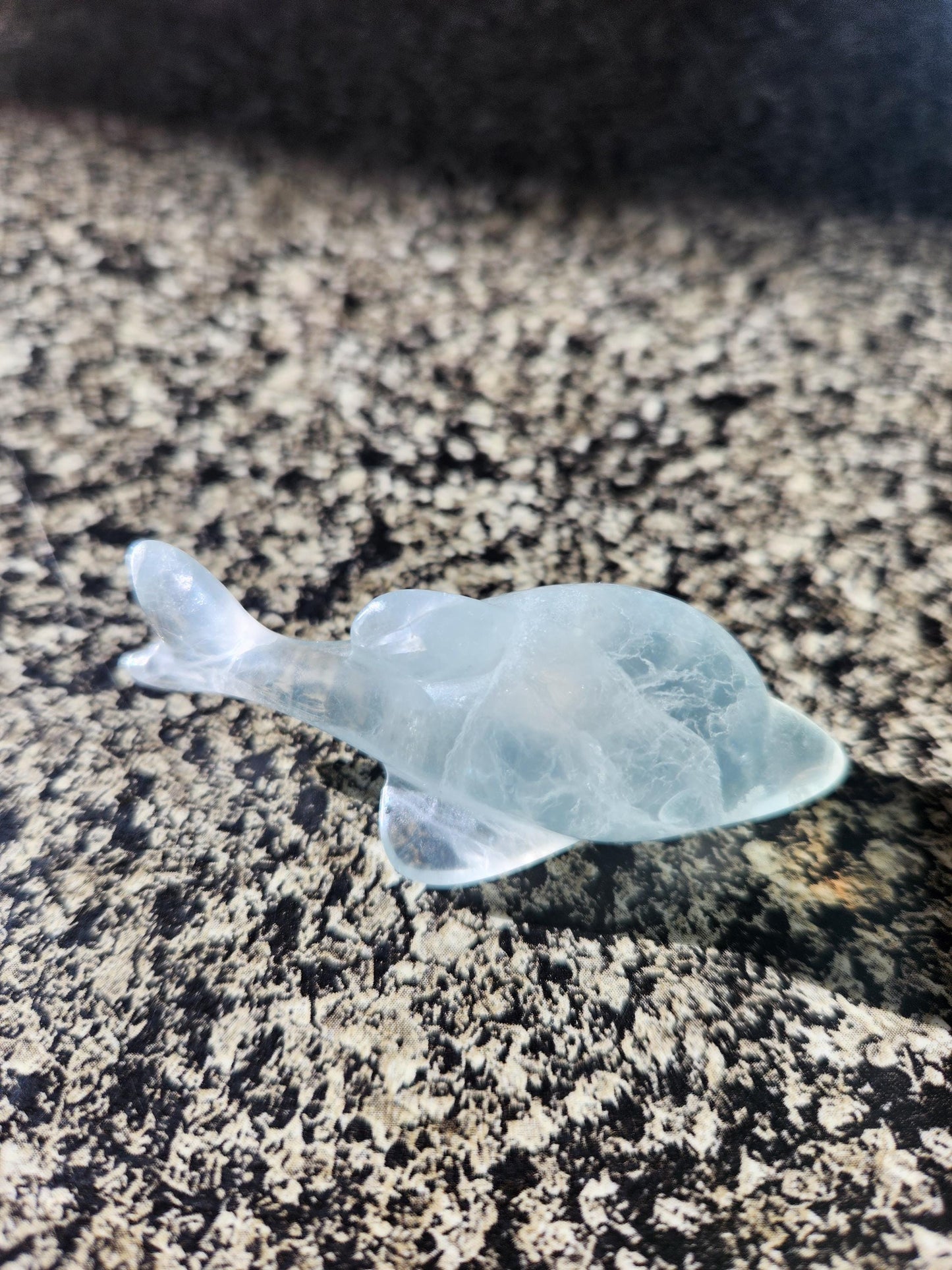 Mini Light Green Fluorite Dolphin Crystal Carving - High Polish
