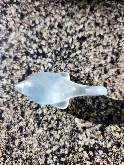 Mini Light Green Fluorite Dolphin Crystal Carving - High Polish