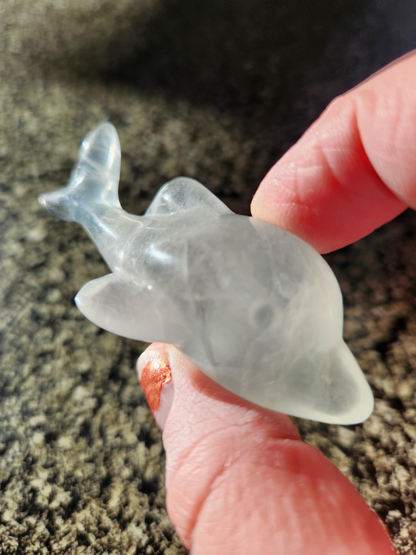 Mini Light Green Fluorite Dolphin Crystal Carving - High Polish