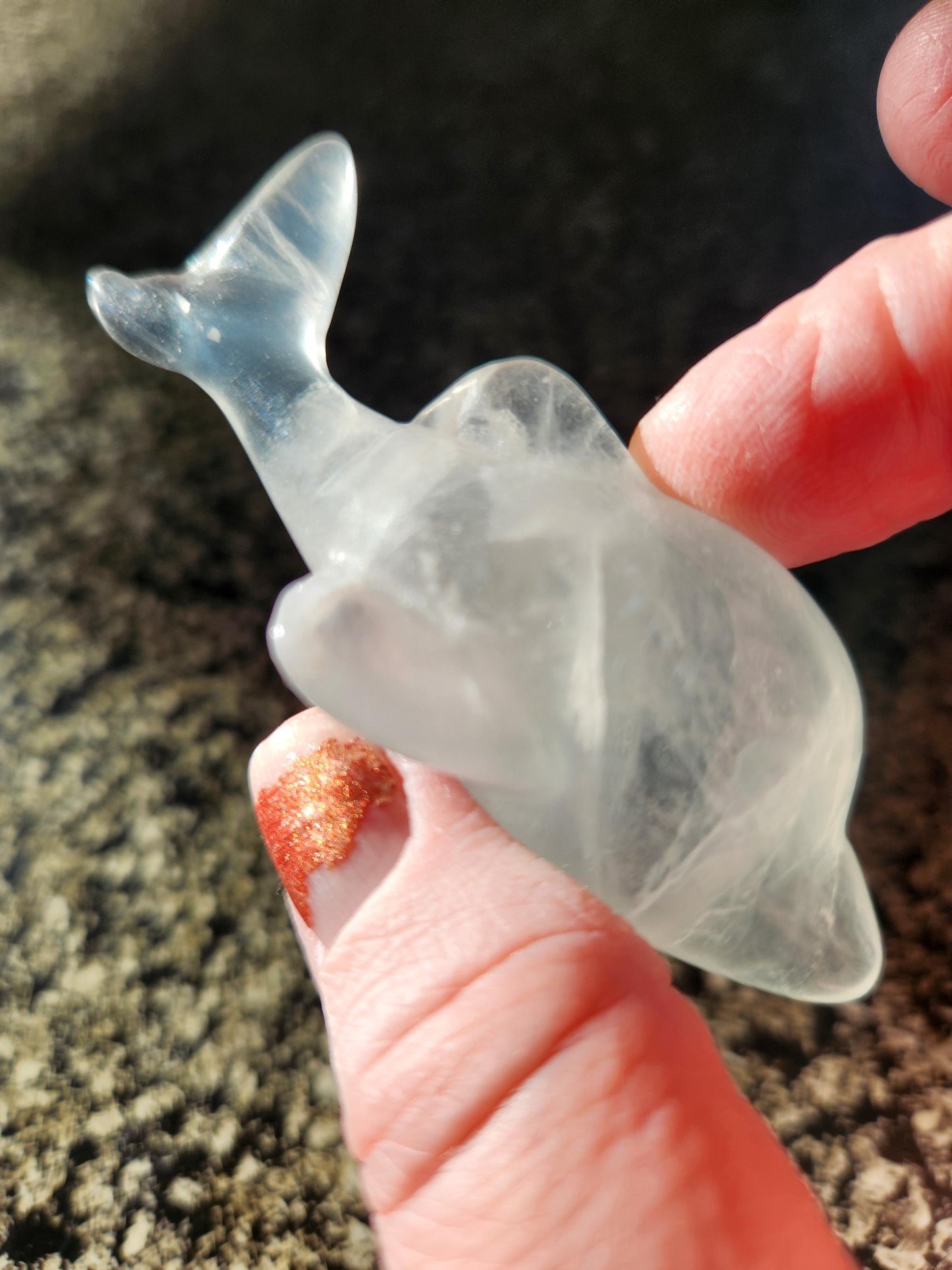 Mini Light Green Fluorite Dolphin Crystal Carving - High Polish