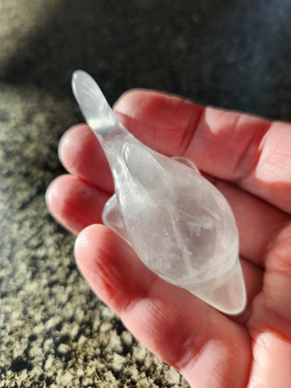 Mini Light Green Fluorite Dolphin Crystal Carving - High Polish