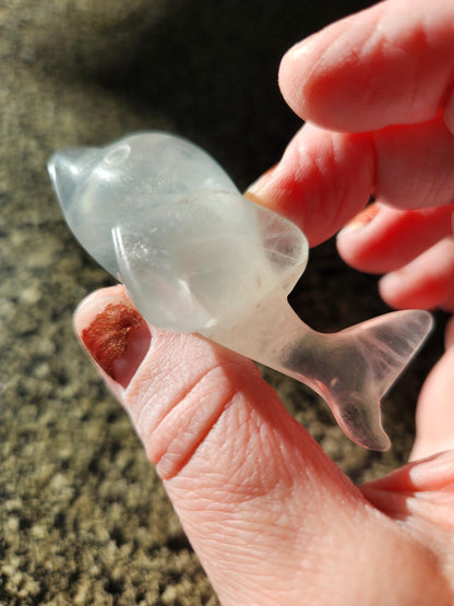Mini Light Green Fluorite Dolphin Crystal Carving - High Polish