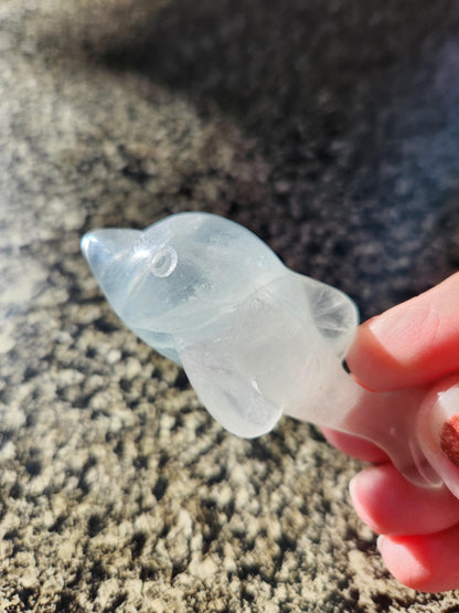 Mini Light Green Fluorite Dolphin Crystal Carving - High Polish