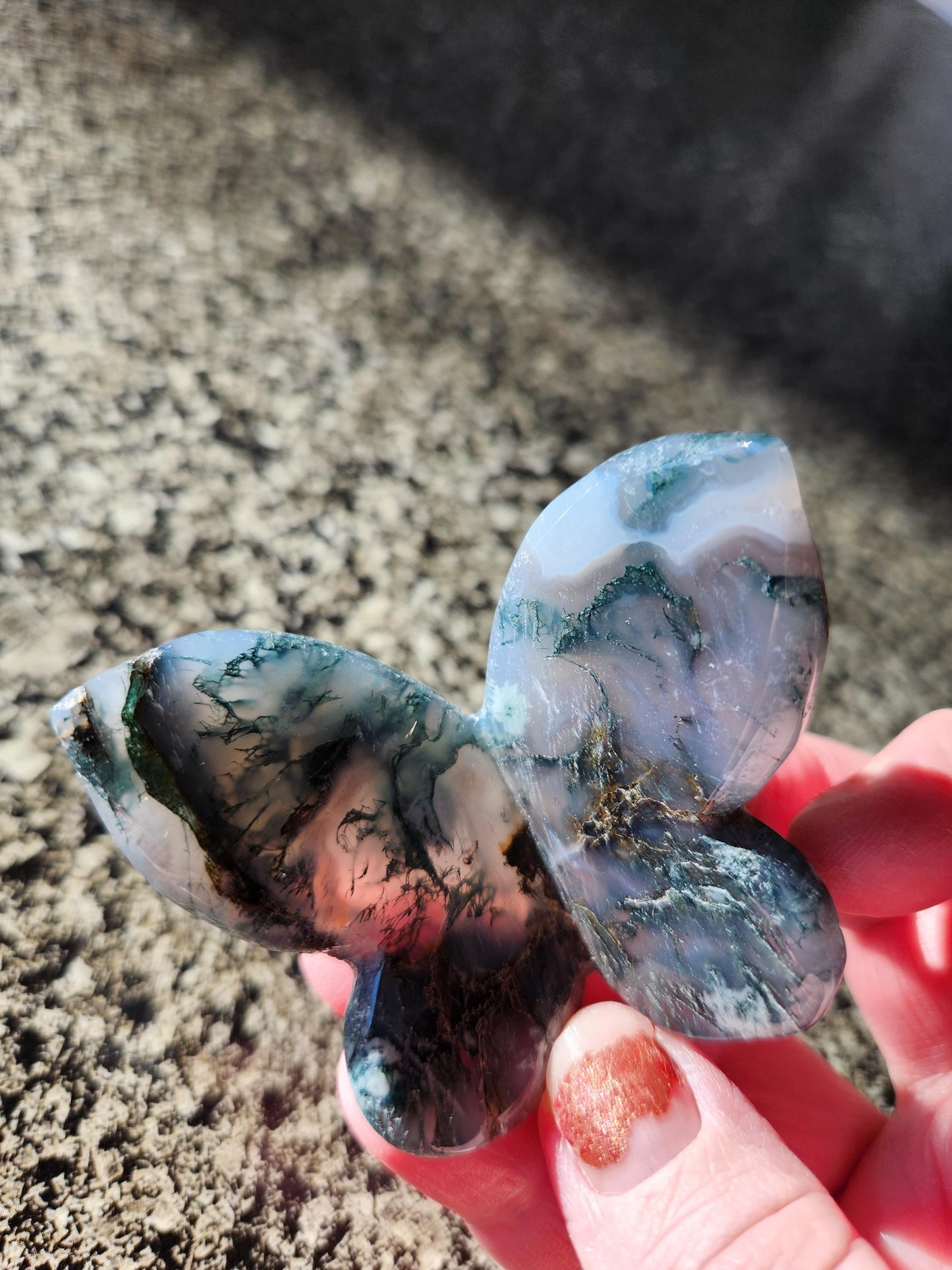 Moss Agate Carved Crystal Butterfly Self-Standing