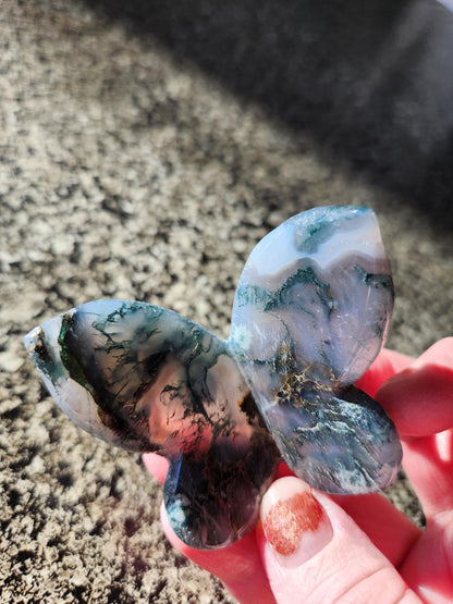 Moss Agate Carved Crystal Butterfly Self-Standing