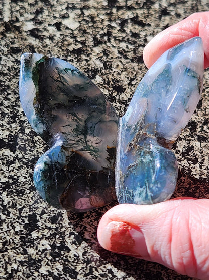 Moss Agate Carved Crystal Butterfly Self-Standing