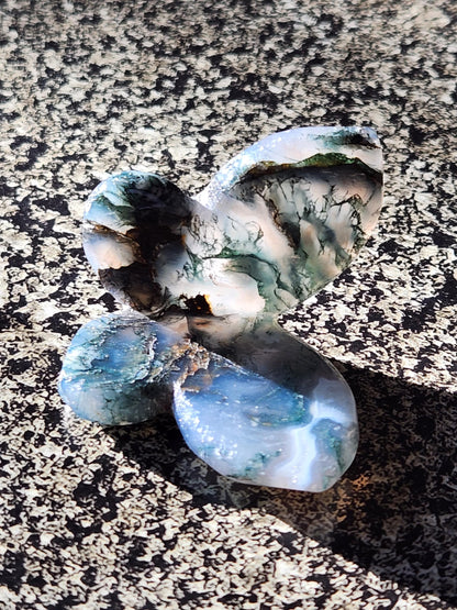 Moss Agate Carved Crystal Butterfly Self-Standing