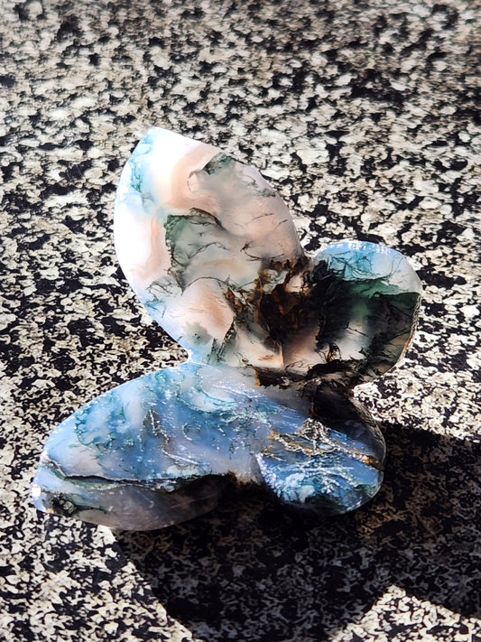 Moss Agate Carved Crystal Butterfly Self-Standing