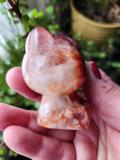 Carved Fire Quartz Hello Kitty Crystal Stone: Natural Healing Decor