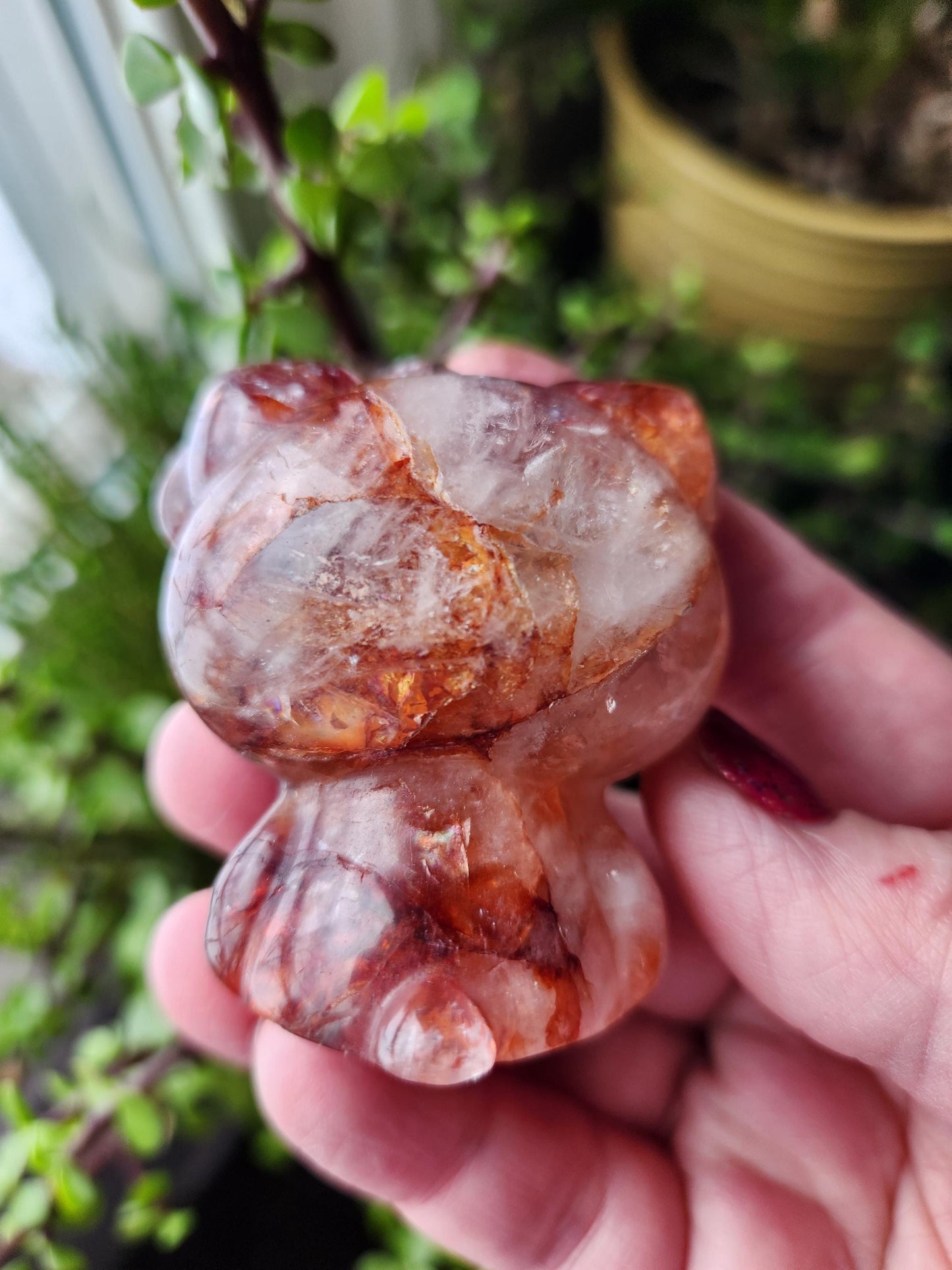 Carved Fire Quartz Hello Kitty Crystal Stone: Natural Healing Decor