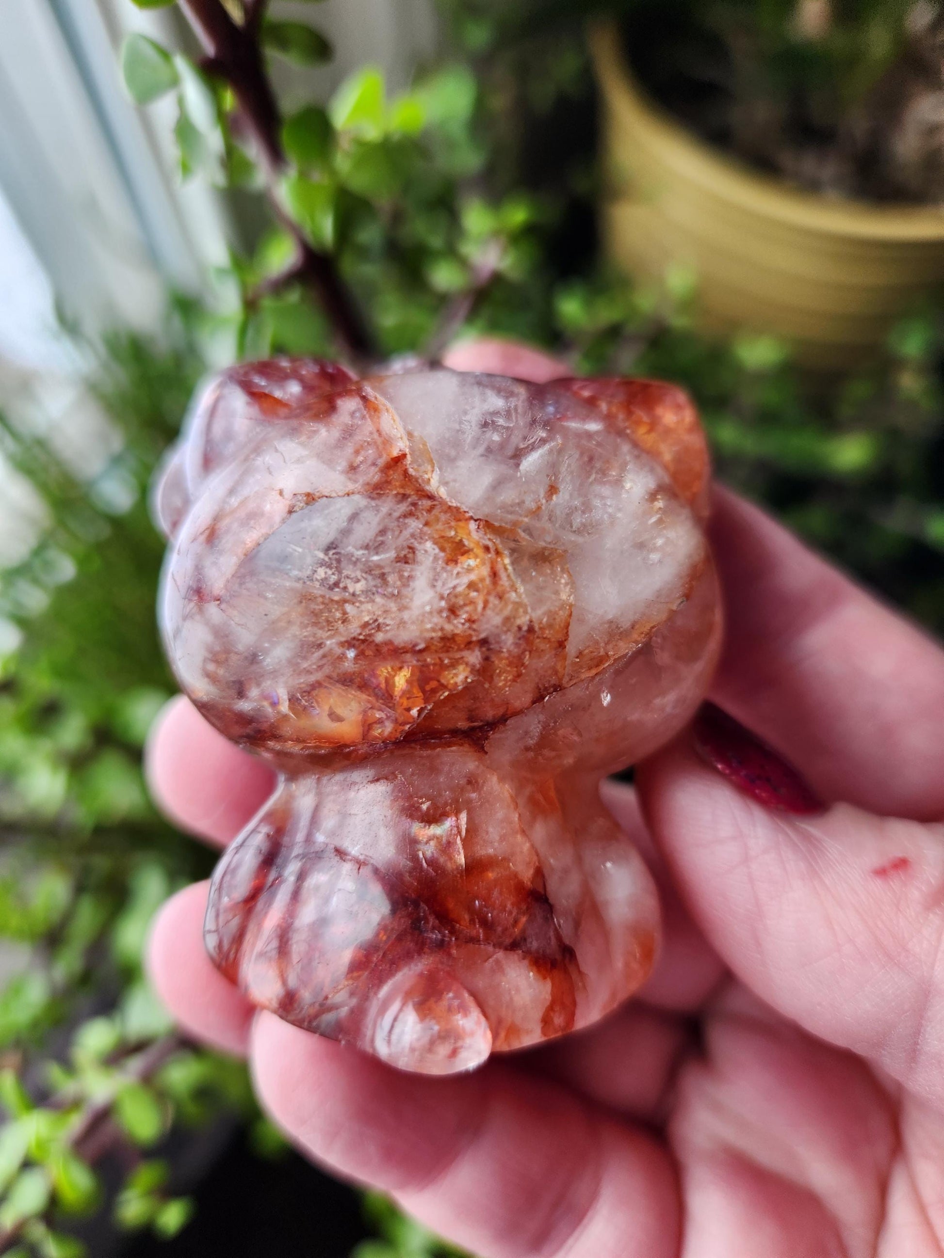 Carved Fire Quartz Hello Kitty Crystal Stone: Natural Healing Decor