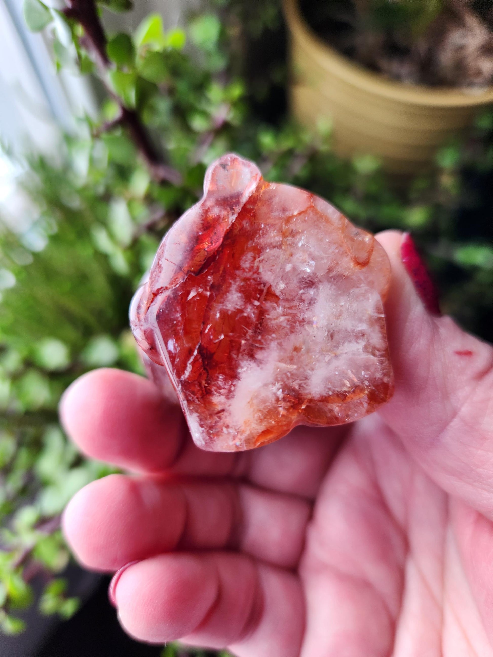 Carved Fire Quartz Hello Kitty Crystal Stone: Natural Healing Decor