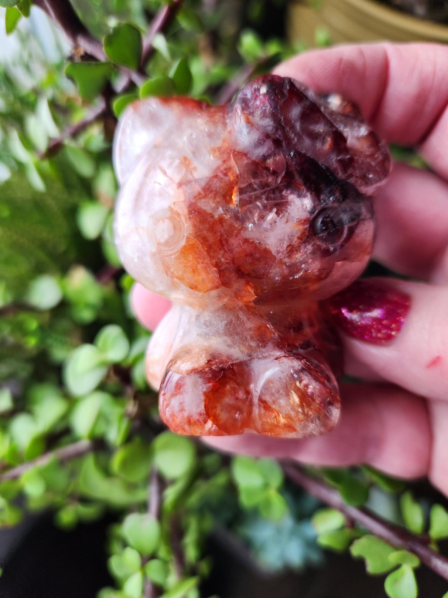 Carved Fire Quartz Hello Kitty Crystal Stone: Natural Healing Decor