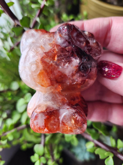 Carved Fire Quartz Hello Kitty Crystal Stone: Natural Healing Decor