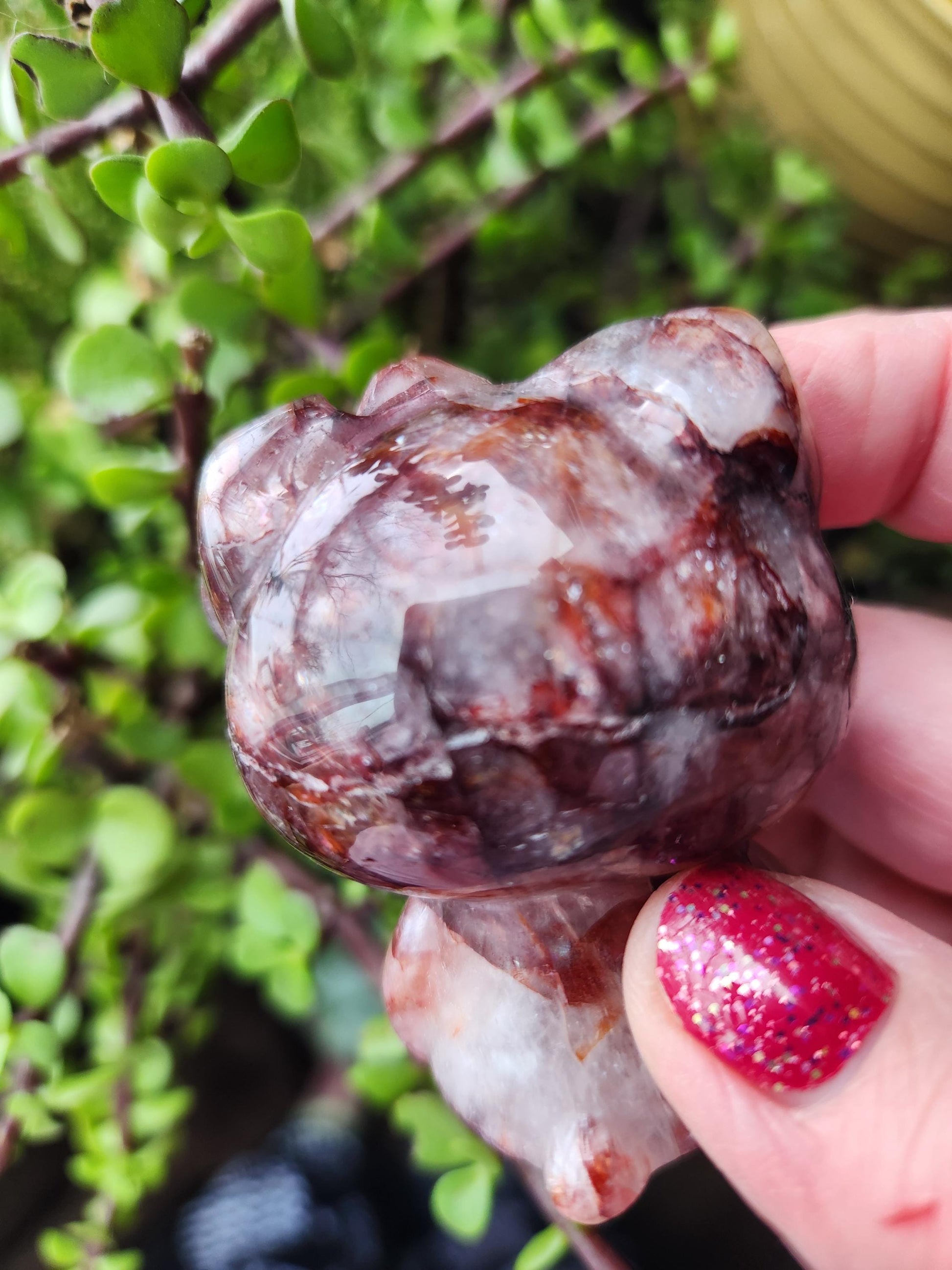 Carved Fire Quartz Hello Kitty Crystal Stone: Natural Healing Decor