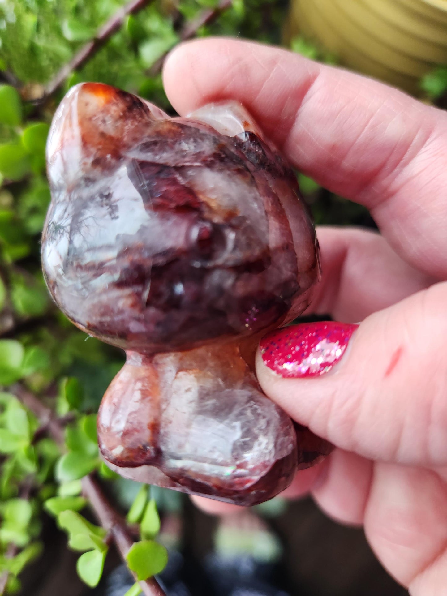Carved Fire Quartz Hello Kitty Crystal Stone: Natural Healing Decor