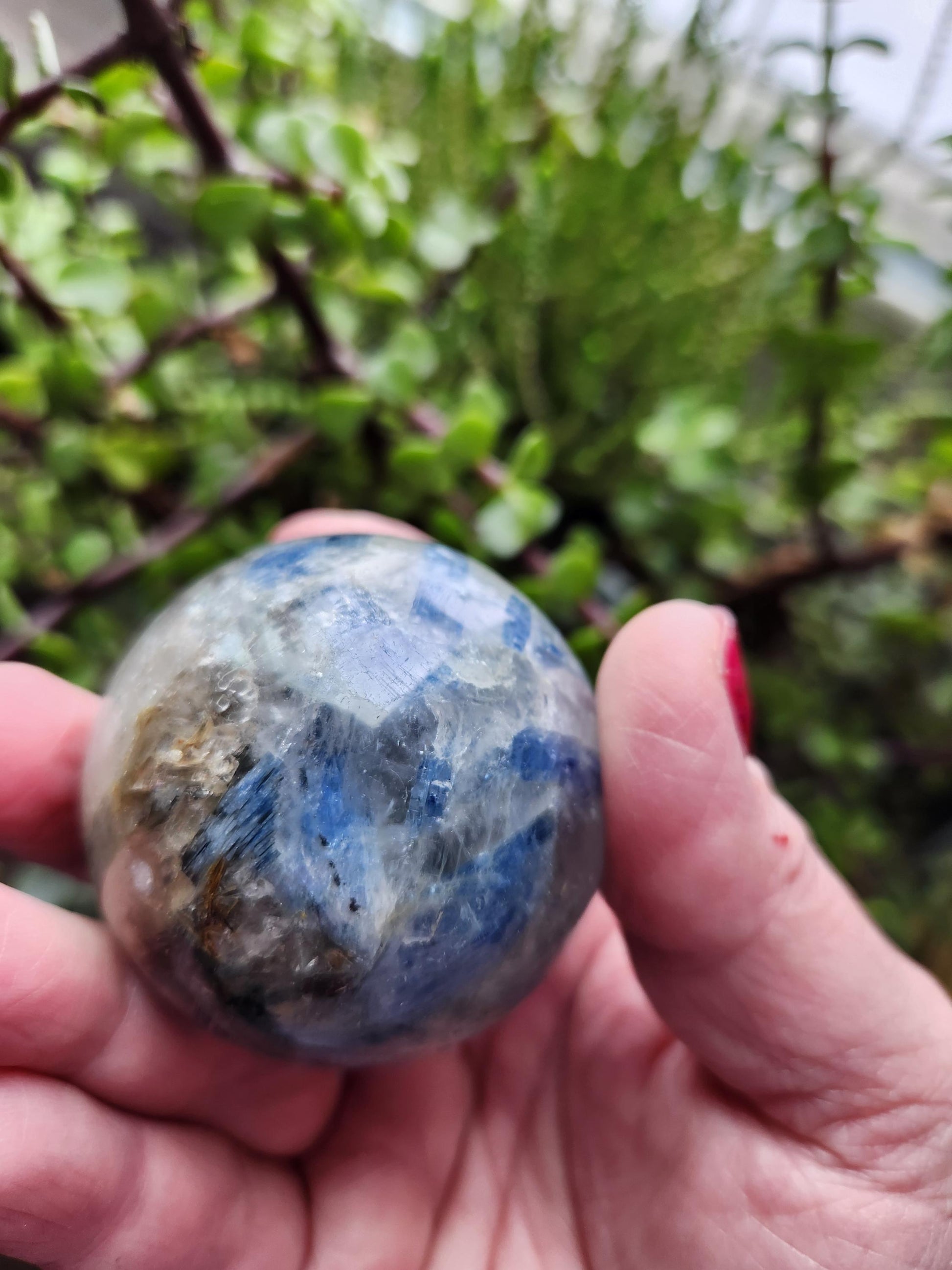 Blue Kyanite with Quartz Sphere with Black Tourmaline Inclusions
