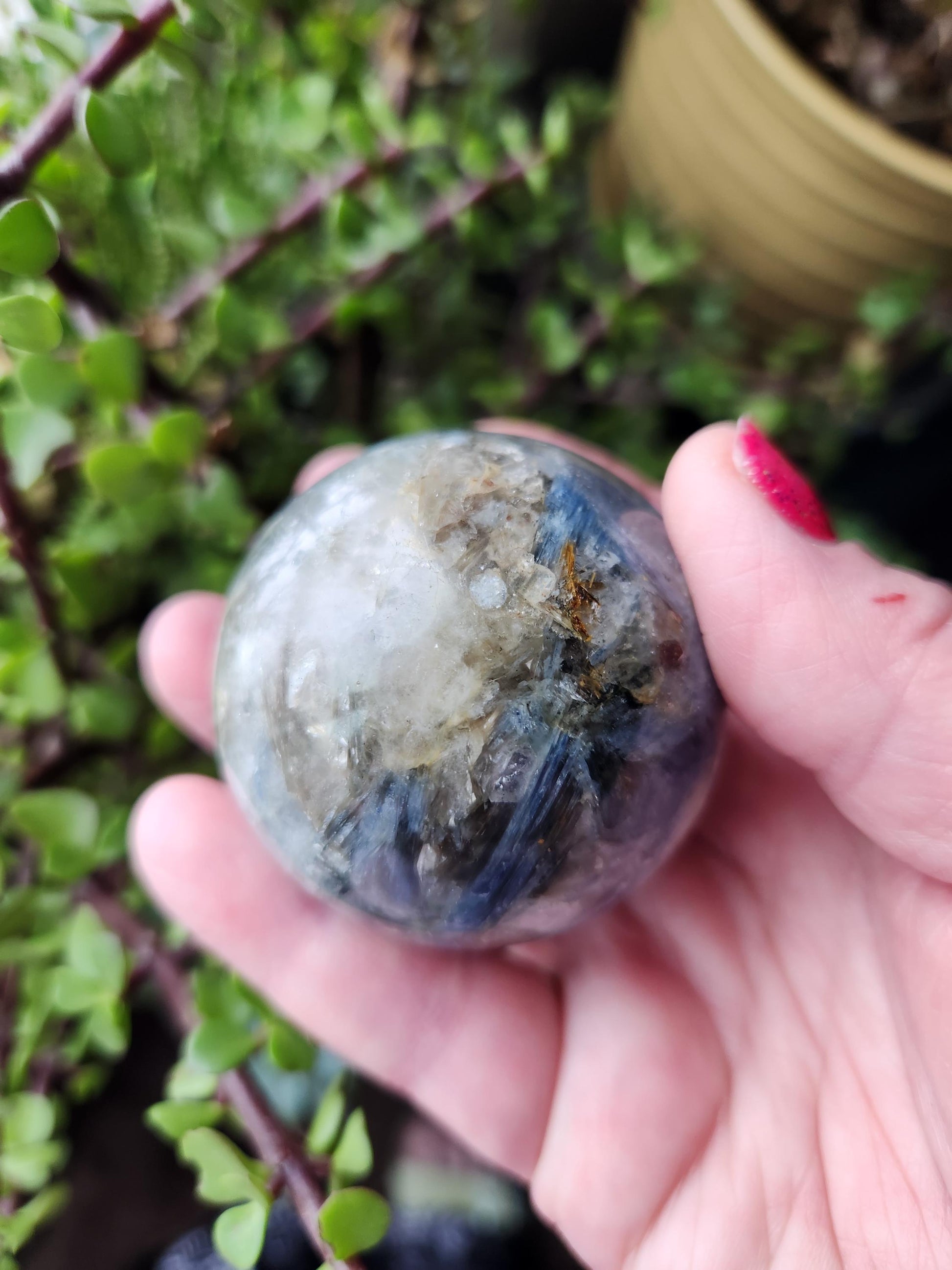 Blue Kyanite with Quartz Sphere with Black Tourmaline Inclusions