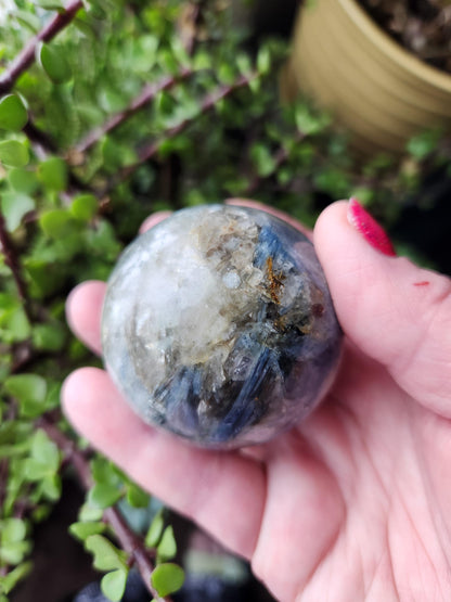 Blue Kyanite with Quartz Sphere with Black Tourmaline Inclusions