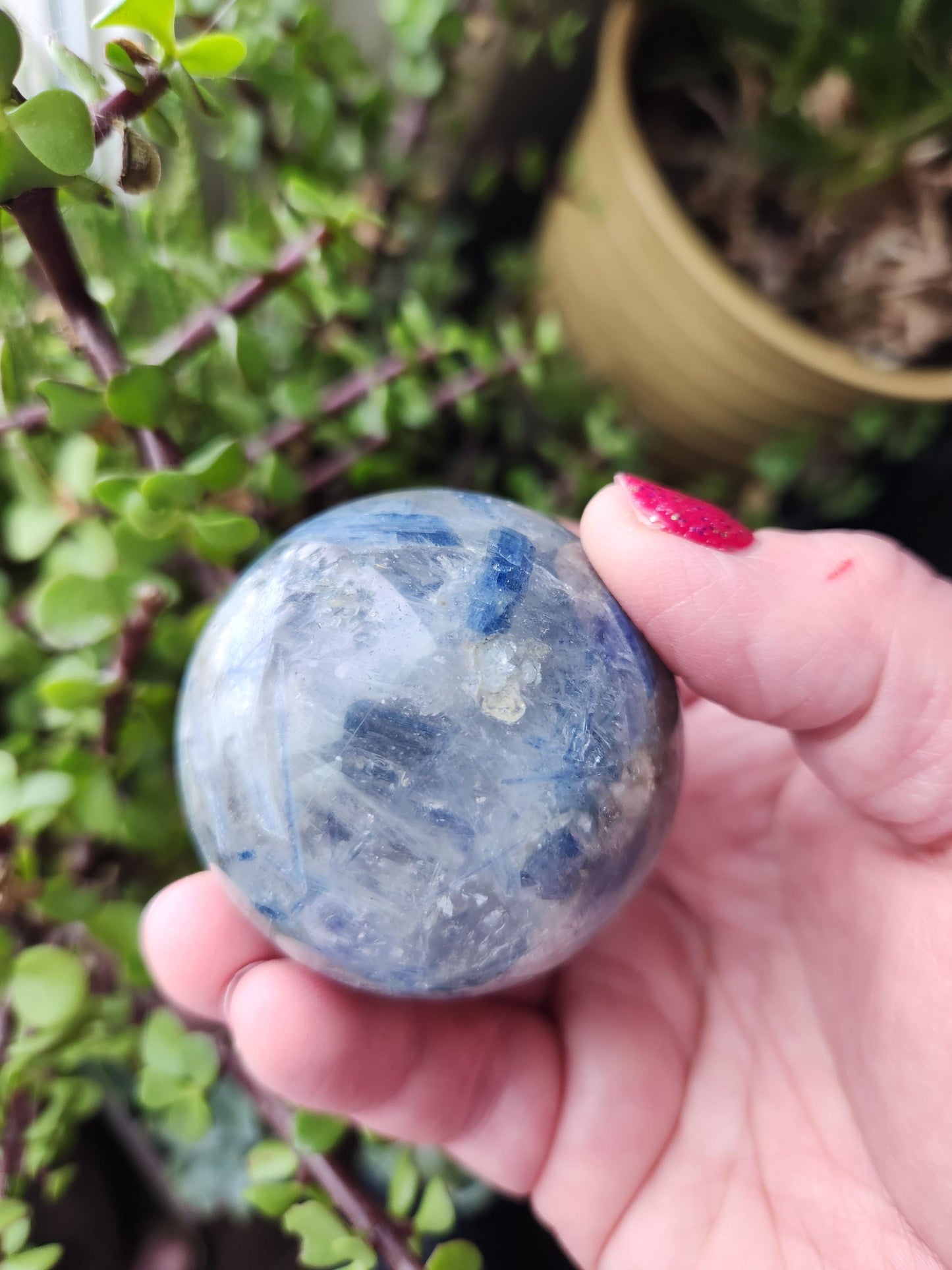 Blue Kyanite with Quartz Sphere with Black Tourmaline Inclusions