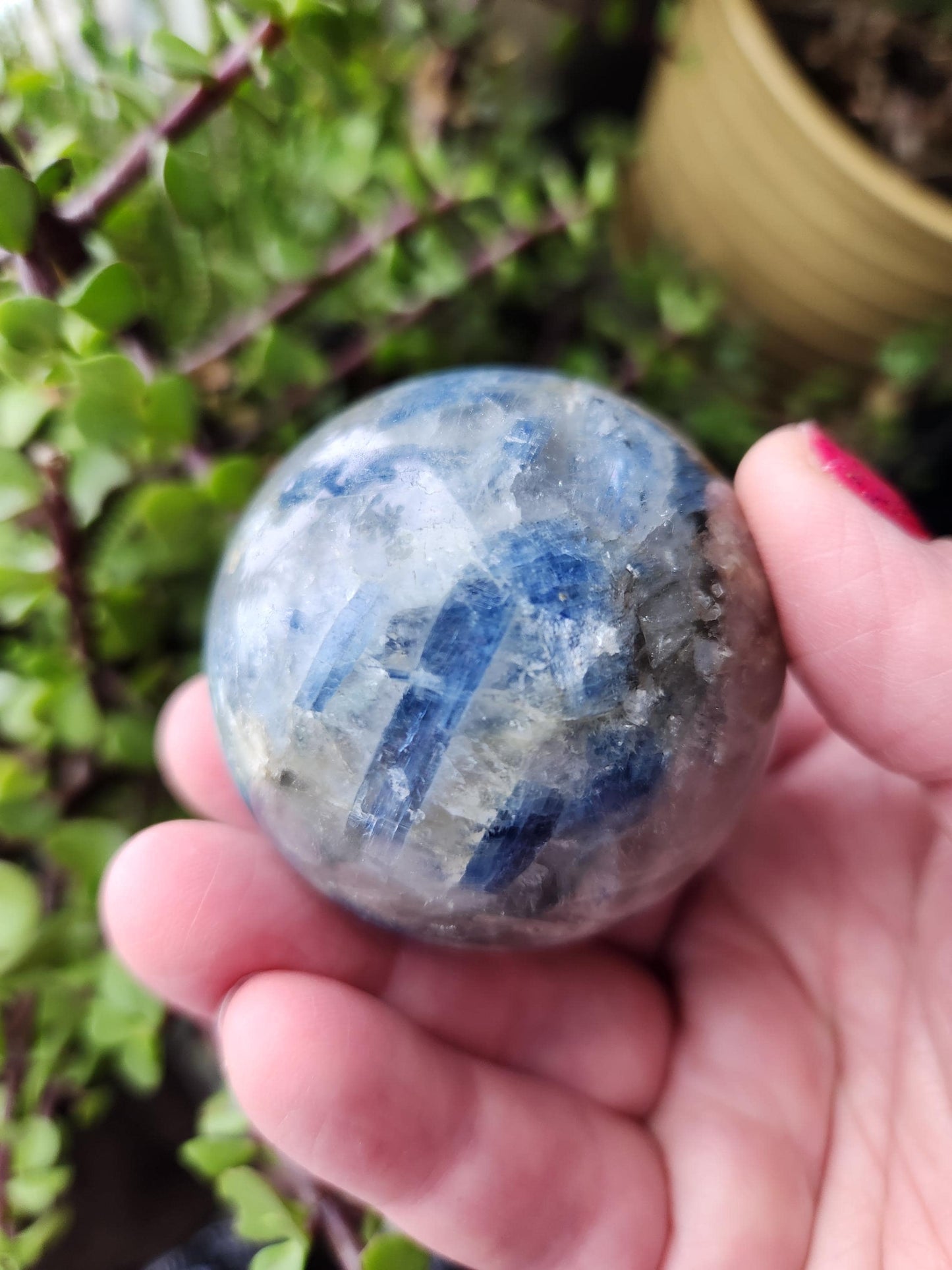 Blue Kyanite with Quartz Sphere with Black Tourmaline Inclusions