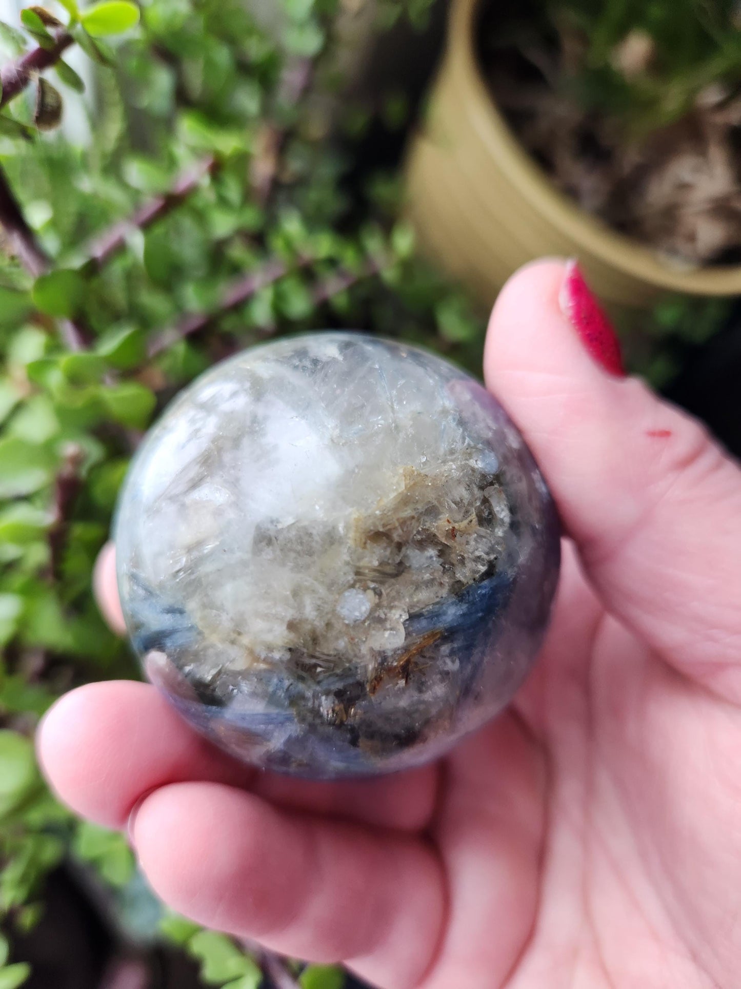 Blue Kyanite with Quartz Sphere with Black Tourmaline Inclusions
