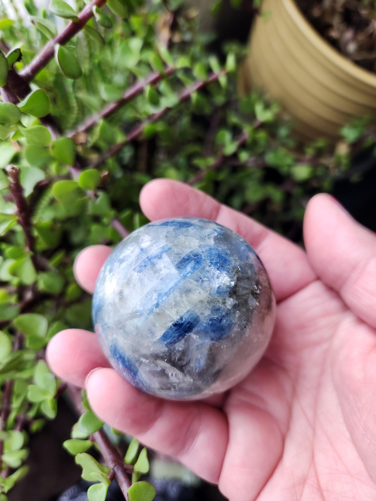Blue Kyanite with Quartz Sphere with Black Tourmaline Inclusions