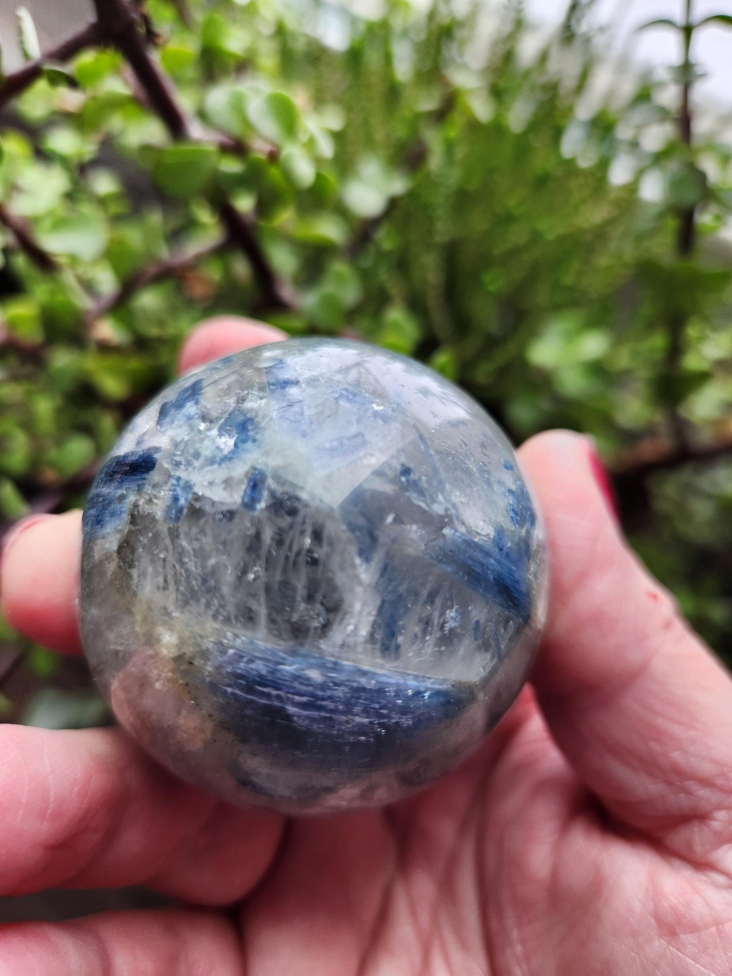 Blue Kyanite with Quartz Sphere with Black Tourmaline Inclusions