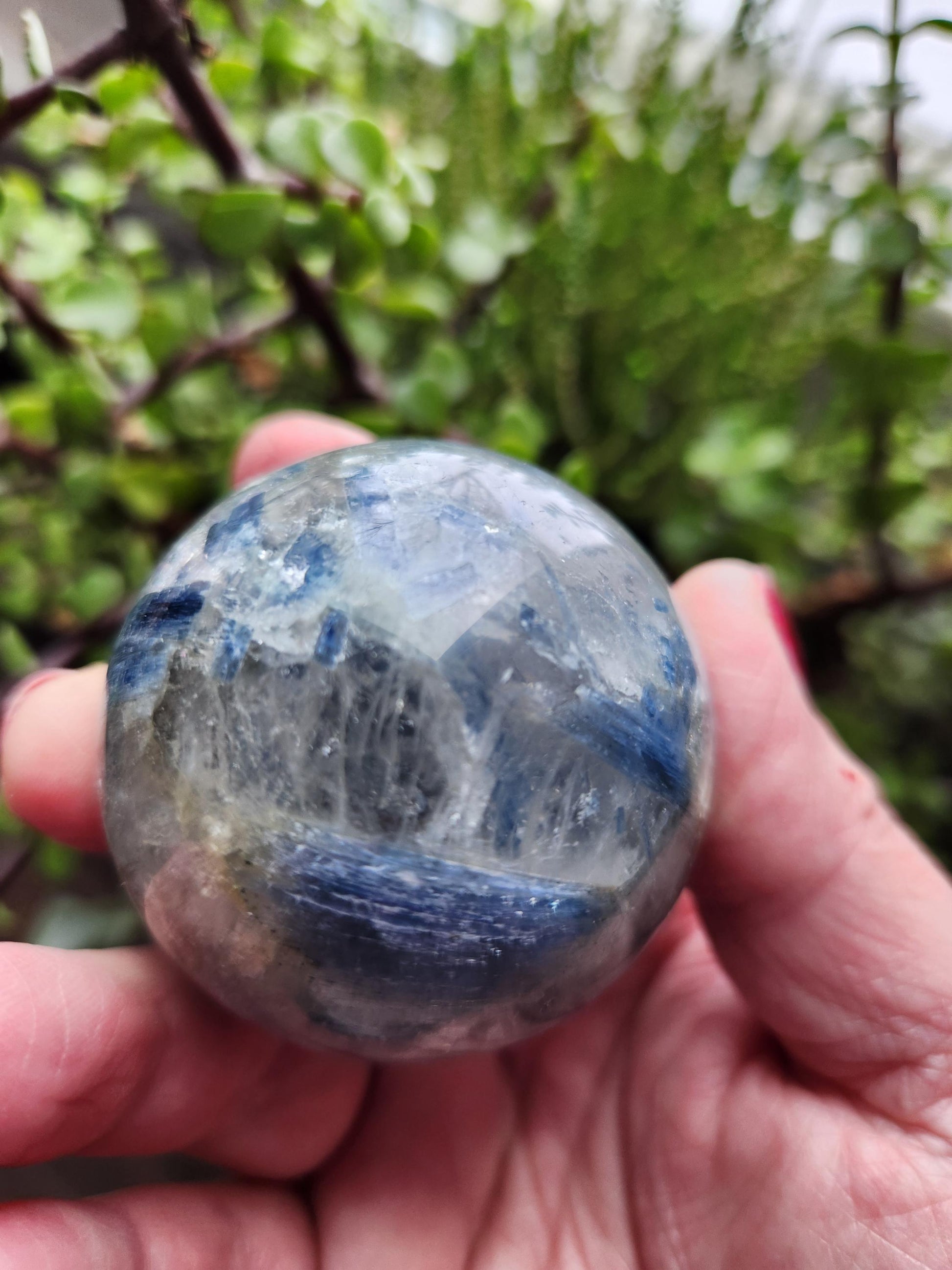 Blue Kyanite with Quartz Sphere with Black Tourmaline Inclusions